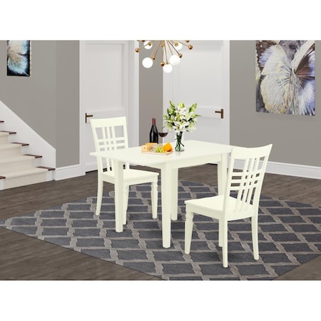East West Furniture 3 Piece Norden Dining Table Set - Linen White NDLG3-LWH-W